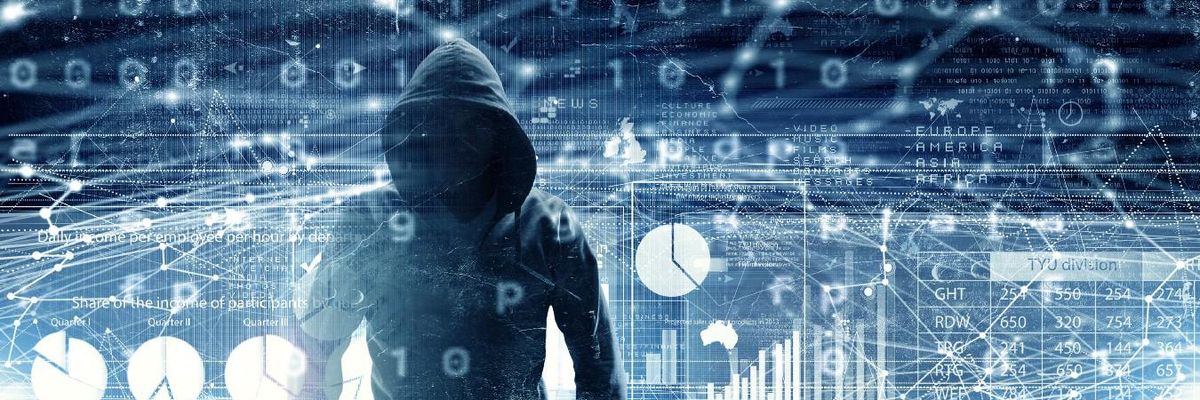 Hacker superimposed on digital charts