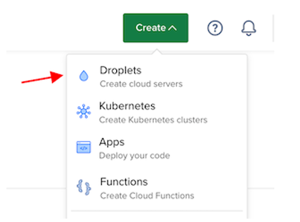 Image of Digital Ocean Create Droplets menu