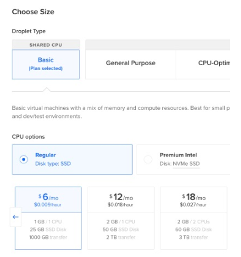 Image of virtual machine type and options