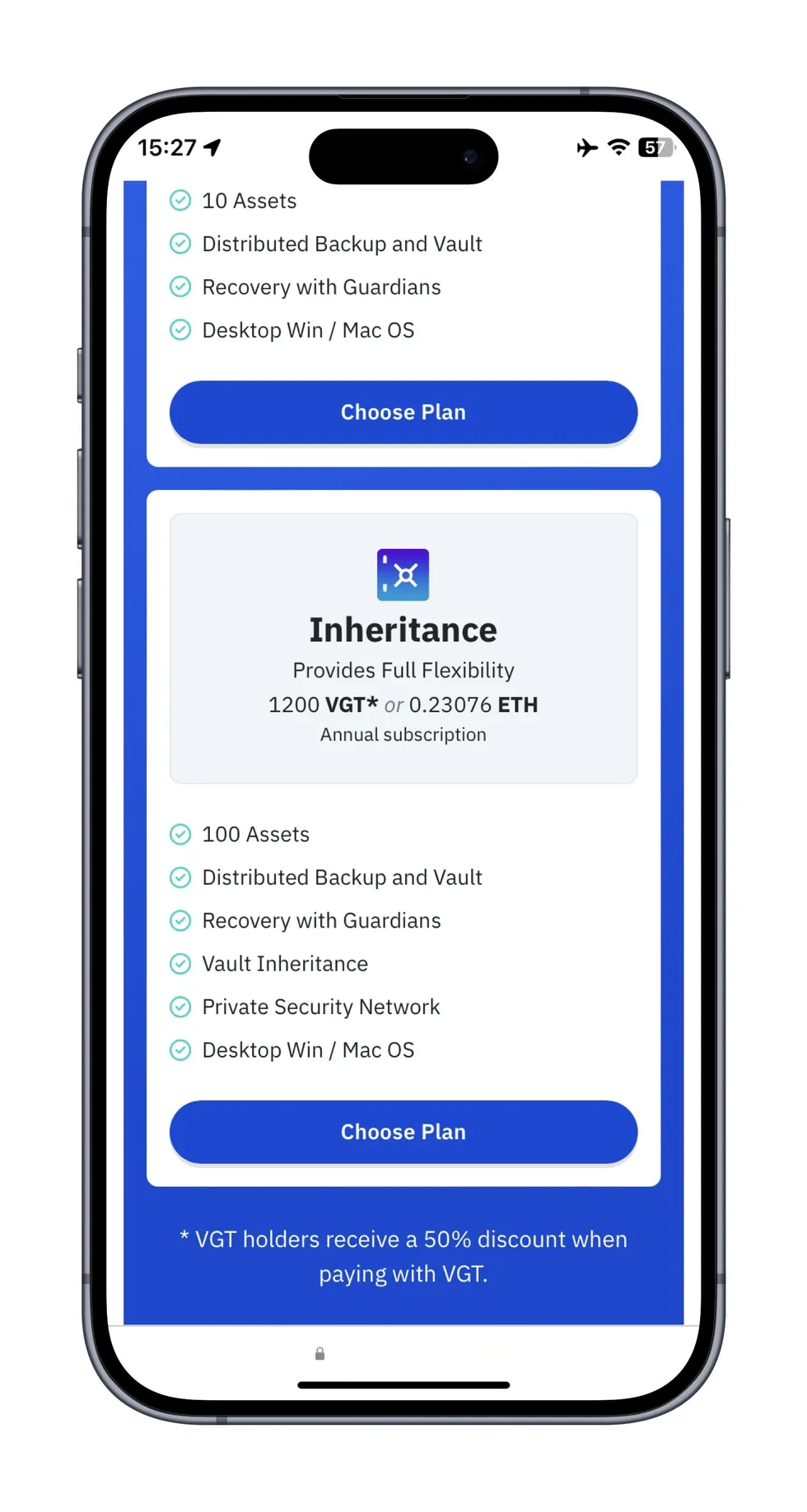 Screen showing choice of Inheritance plan