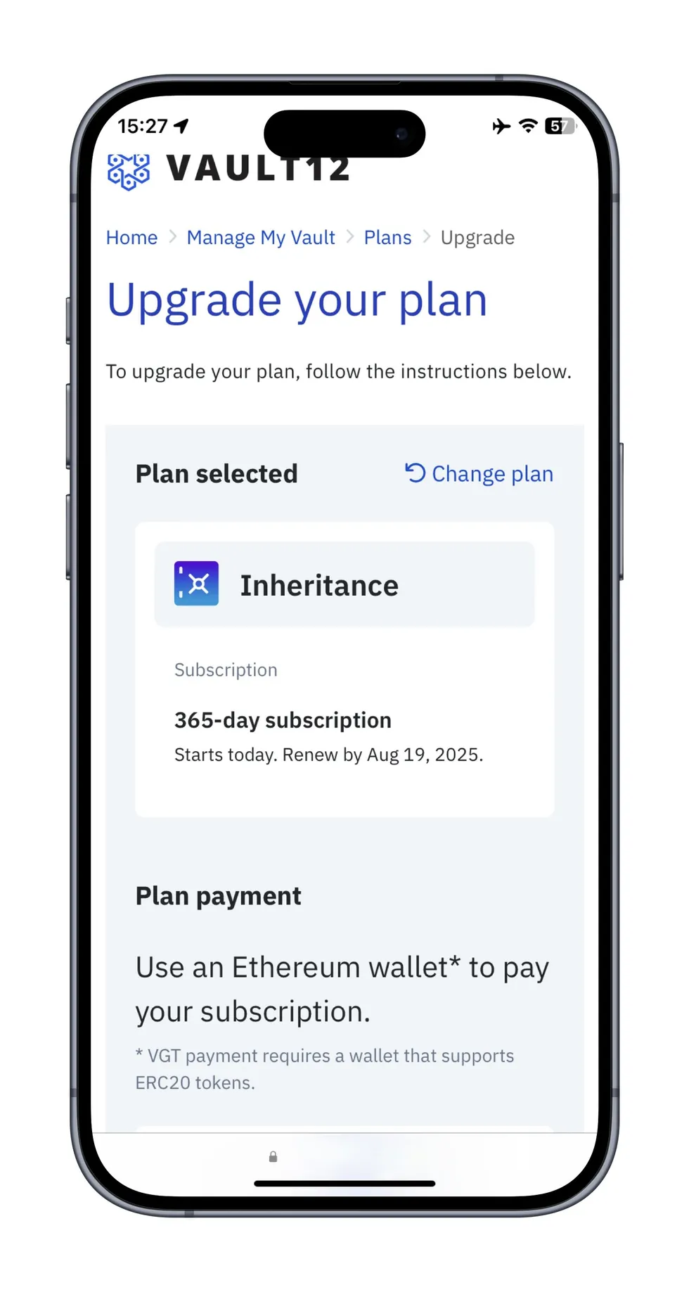Screen showing Inheritance plan details
