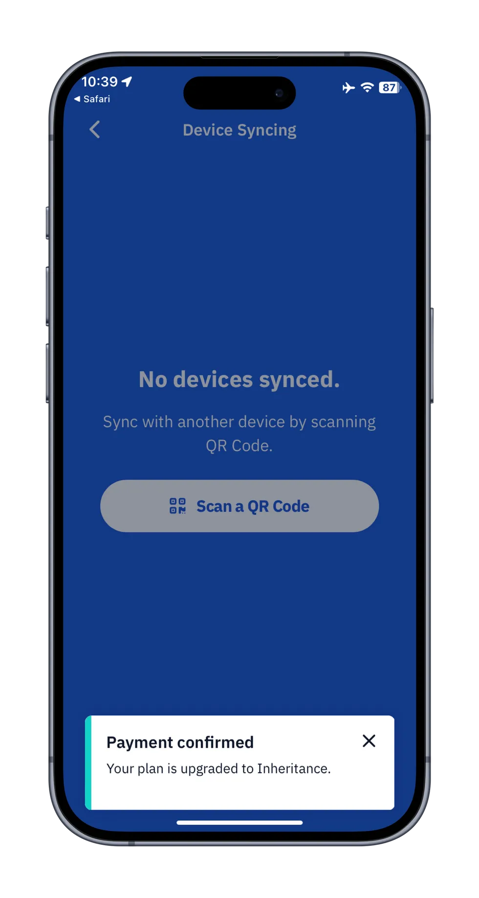 Guard app screen showing payment confirmation