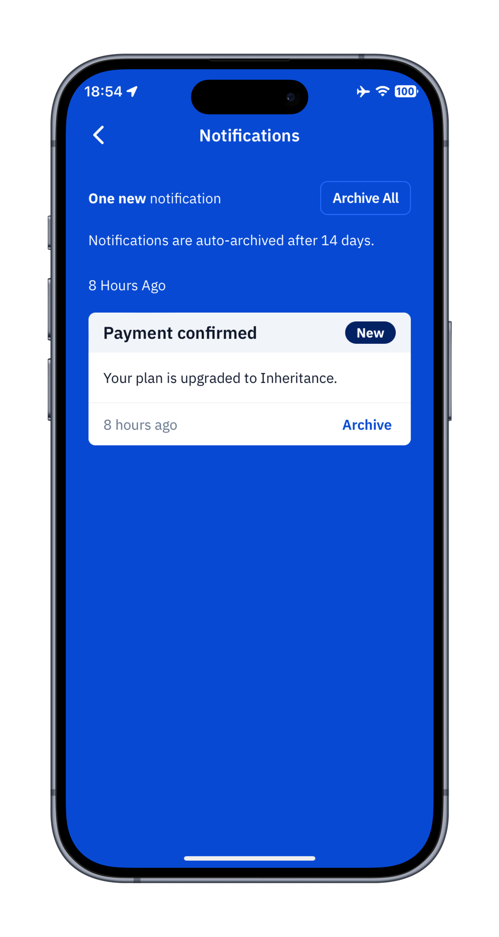 Image of Guard app showing successful plan upgrade
