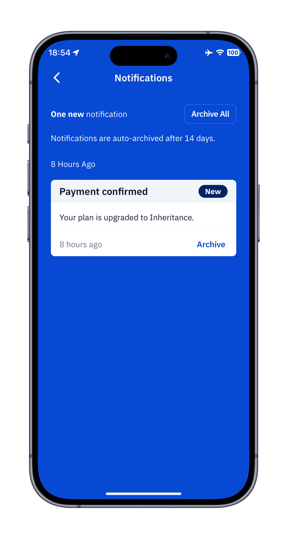 Image of Guard app showing successful plan upgrade