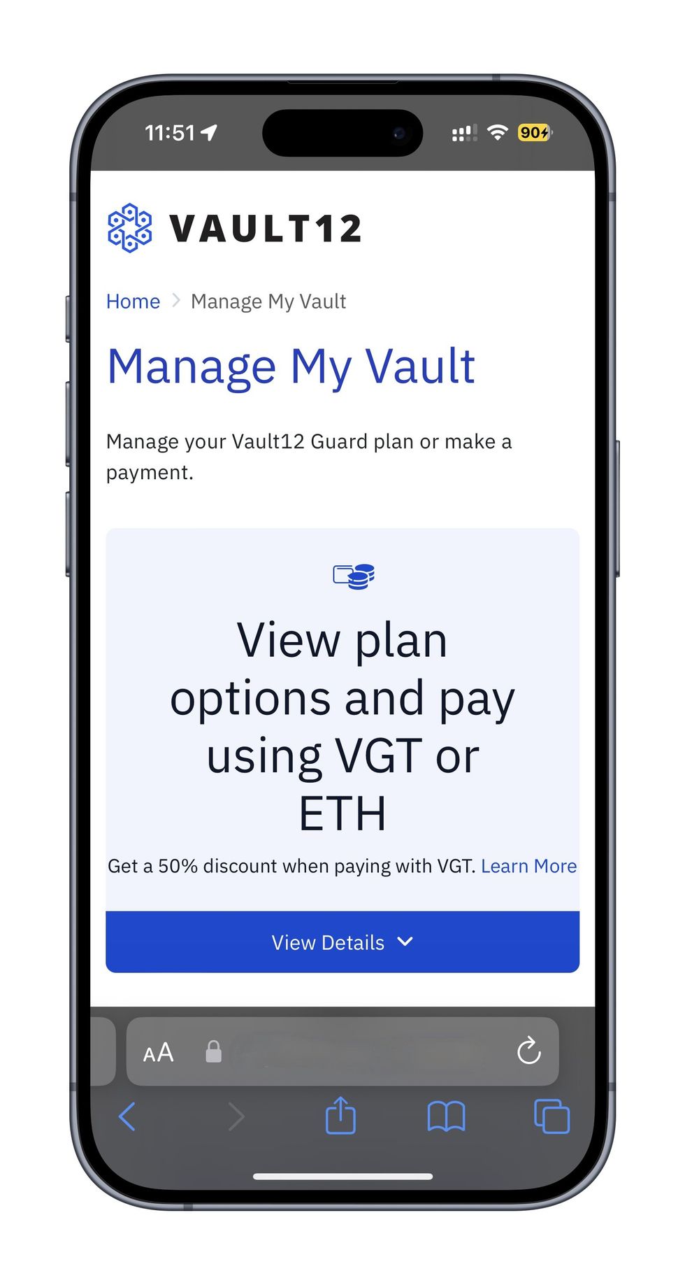 Screenshot of pay.vault12.com