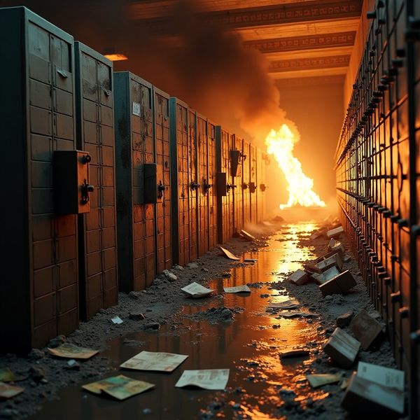 Image of safe deposit boxes threatened by fire and flood