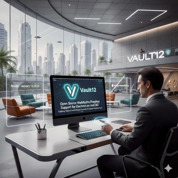 Man sitting at desk using tocuhID on a desktop app in futuristic office