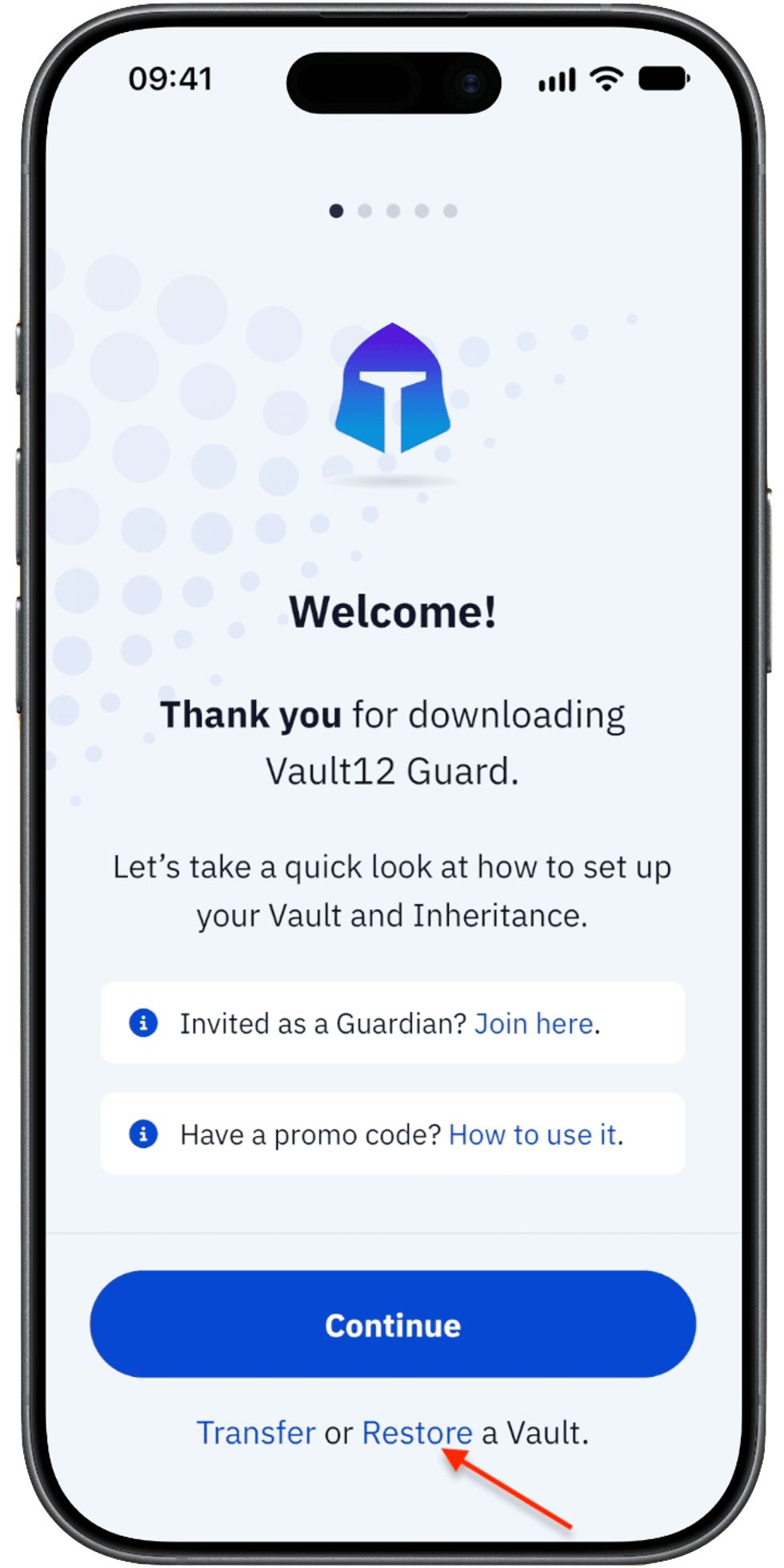 Start of Vault Restore flow in a freshly installed app