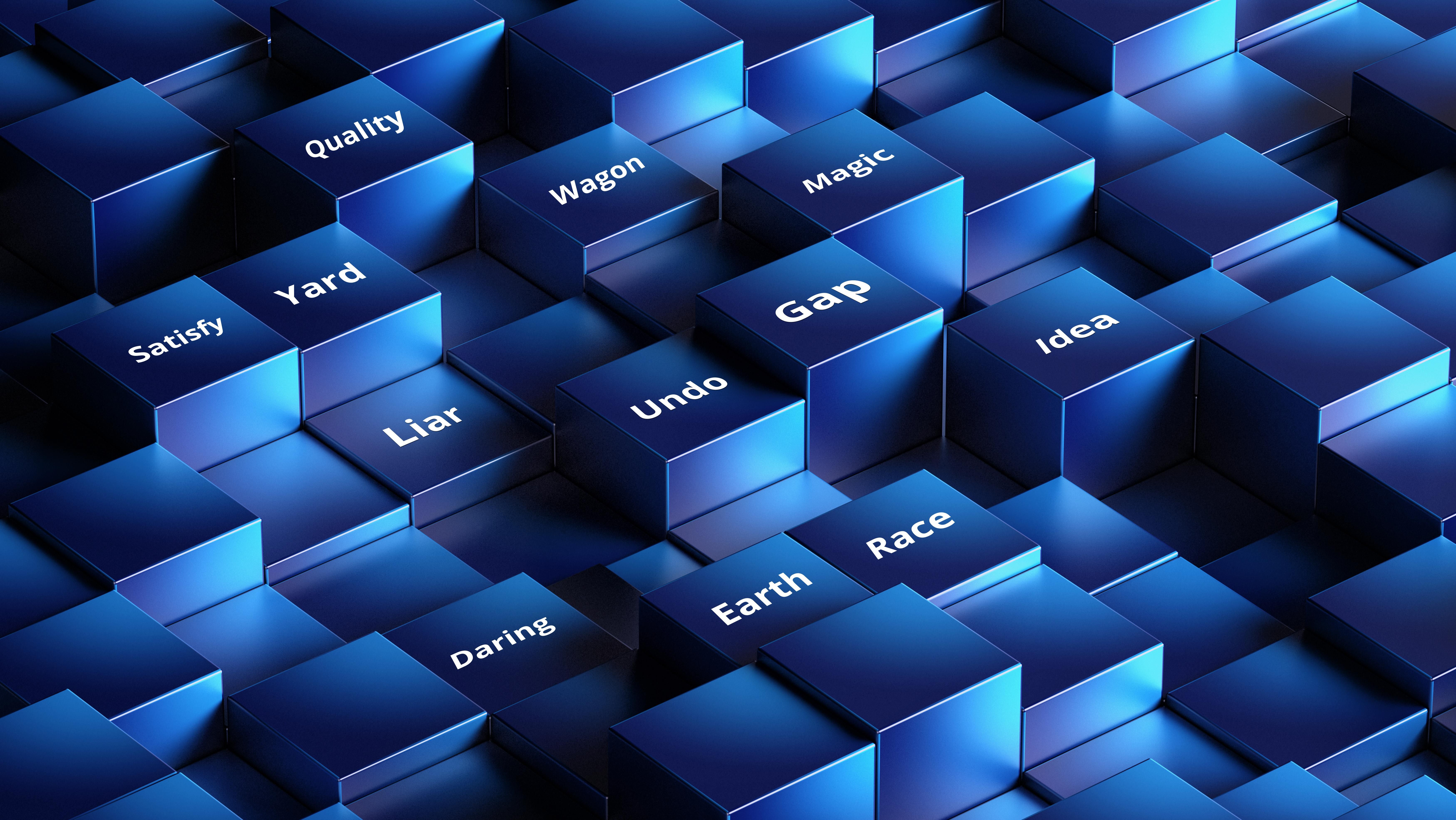 Building blocks with seed words on them 