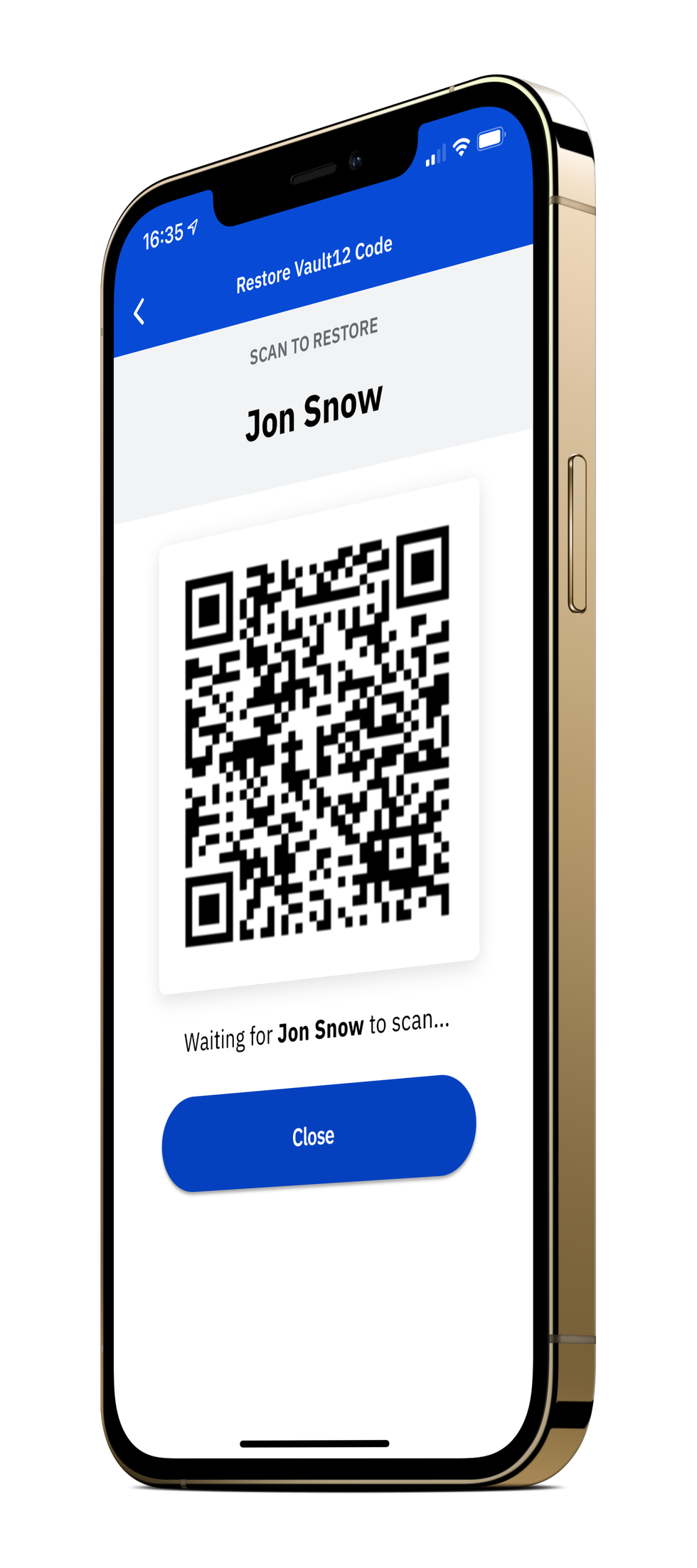 Screenshot of Vault12 Guard QR code being scanned