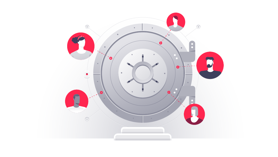 Illustration of closed bank Vault with Guardians around it