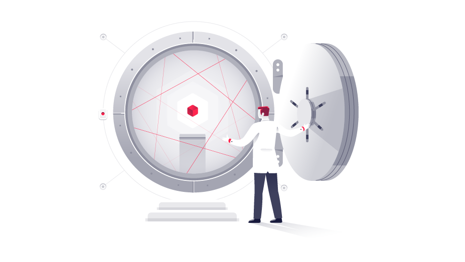 Illustration of man opening large bank Vault