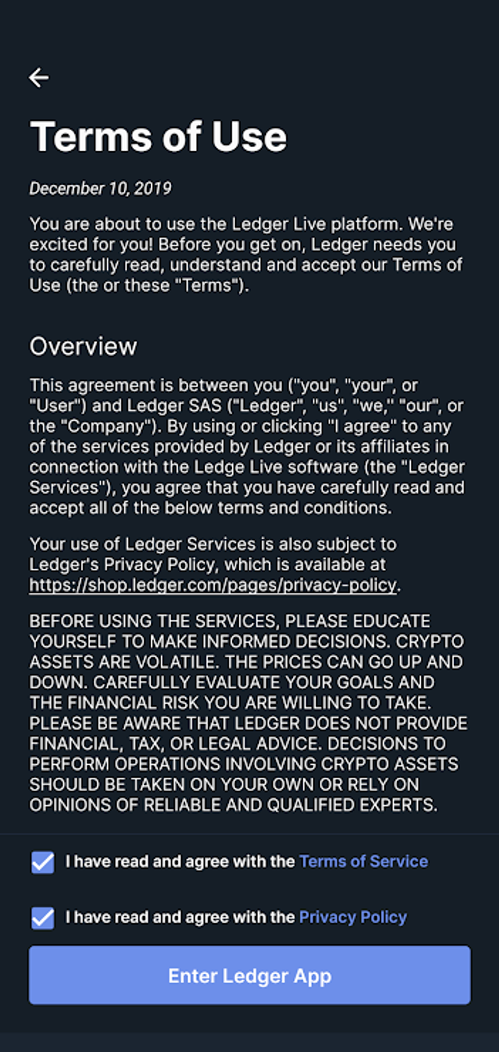 Ledger App Terms of Use
