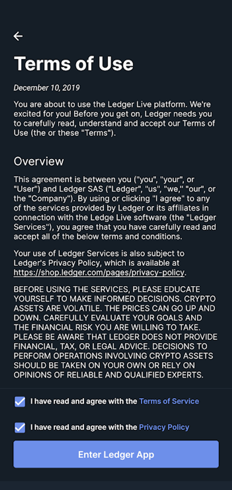 Ledger App Terms of Use