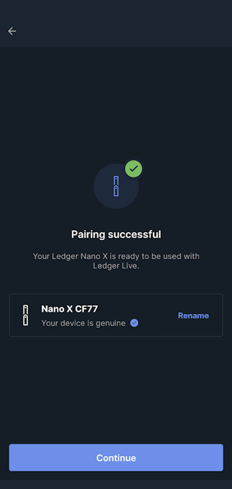 Ledger Live pairing successful