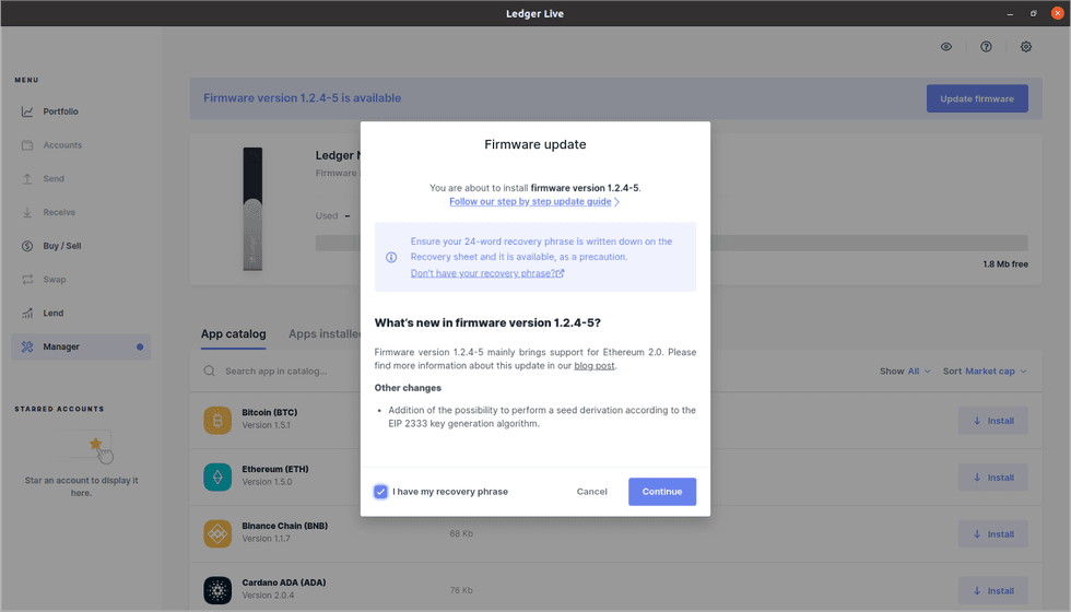 Firmware updates through Ledger Live