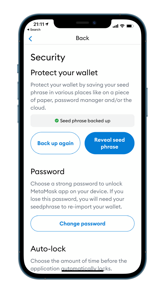 Metamask wallet security settings