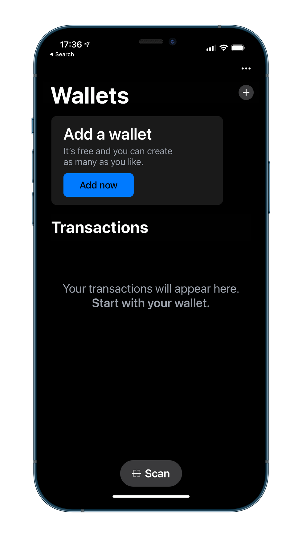 Screenshot of Bluesallet "Add Wallet" option