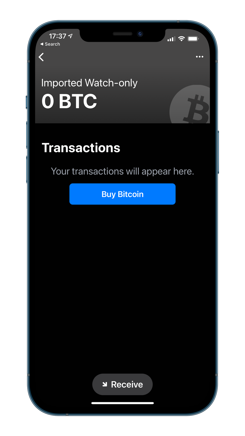 Screenshot of an imported wallet in Bluewallet