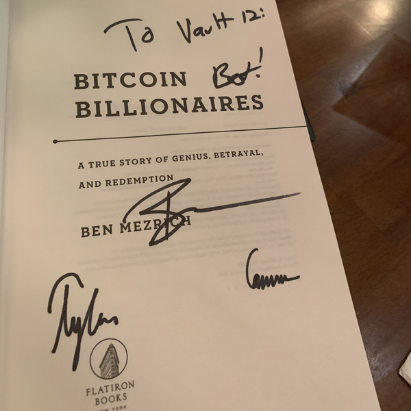 Book signed by Cameron, Tyler Winkelvoss and Ben Mezrich