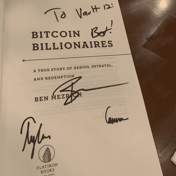 Book signed by Cameron, Tyler Winkelvoss and Ben Mezrich