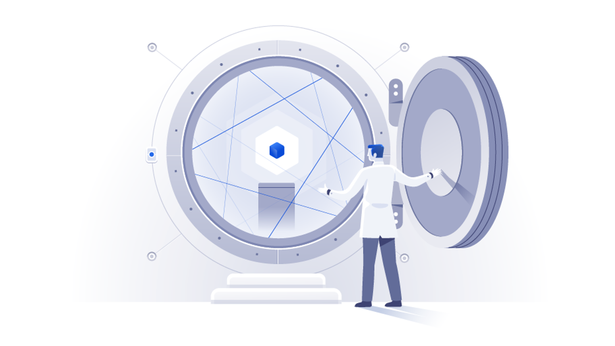 Illustration of man opening large bank vault