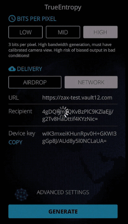 Screen shot of True Entropy app