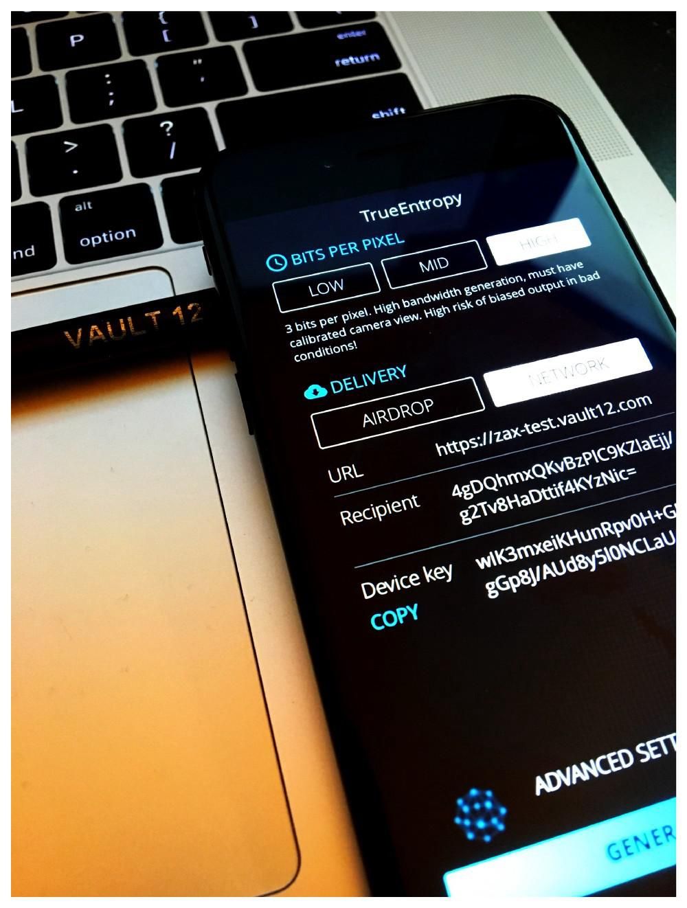 Screen shot of Vault12 True Entropy app