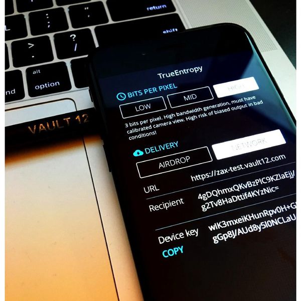 Screen shot of Vault12 True Entropy app