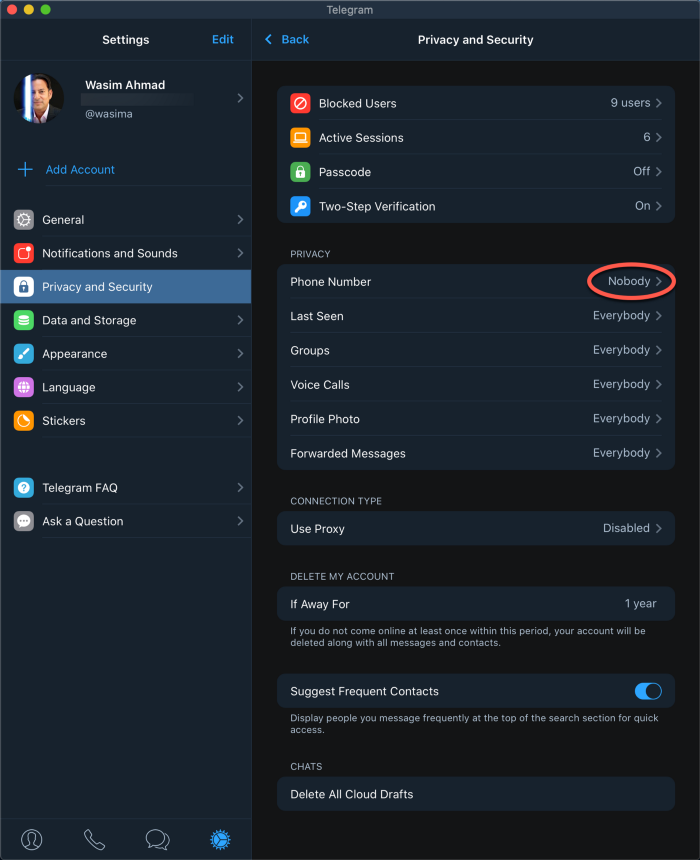 Image of Telegram Privacy and Security Settings