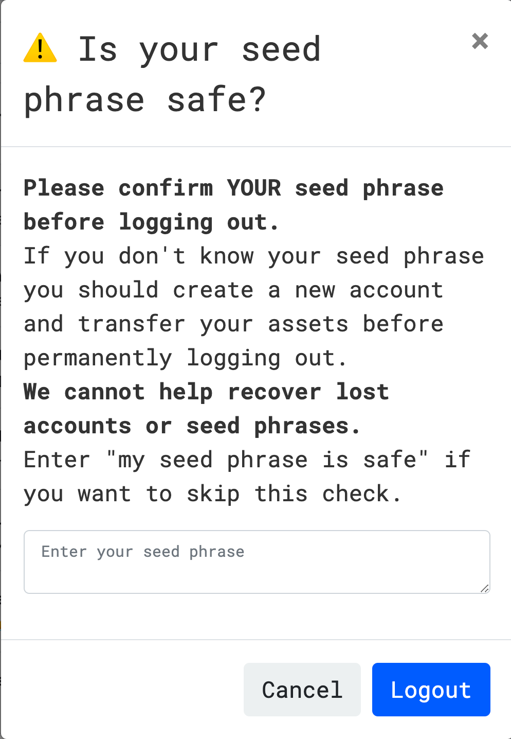 Image of BitClout prompt for seed phrase