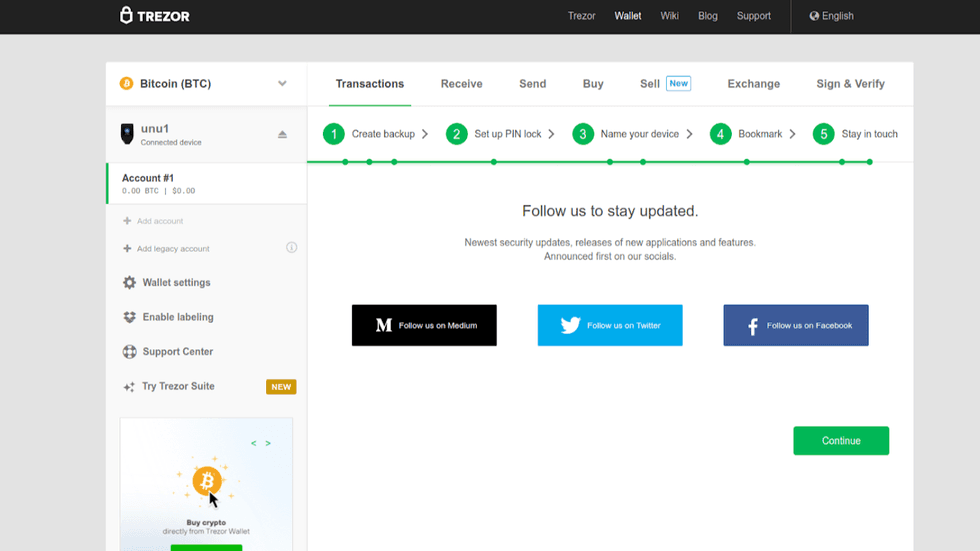Trezor social media pages
