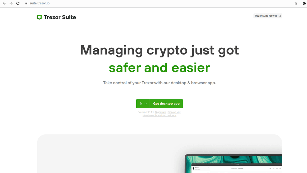 trezor suite homepage