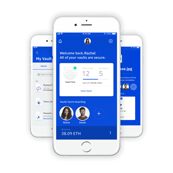 Screen shots of Vault12 app