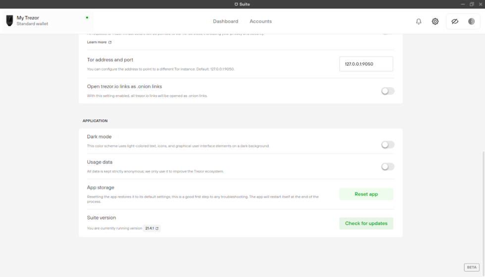 trezor suite check for updates