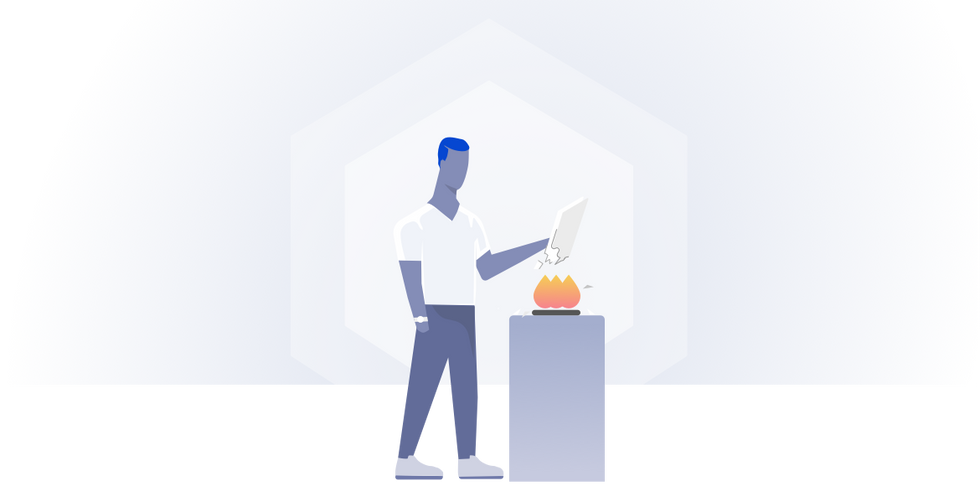 Illustration of person burning a paper seed phrase