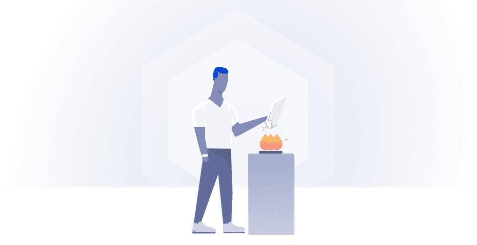 Illustration of person burning a paper seed phrase