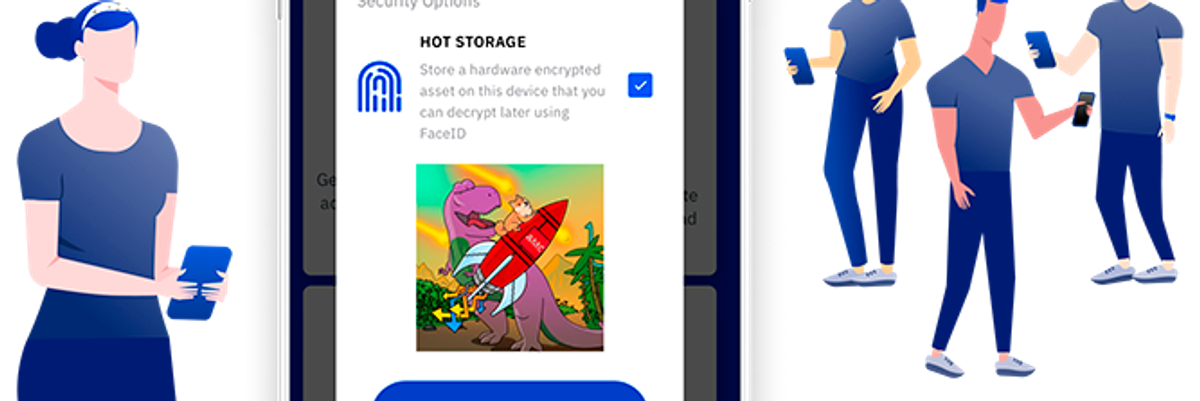 Illustration of creator with NFT in their digital Vault and collectors looking on