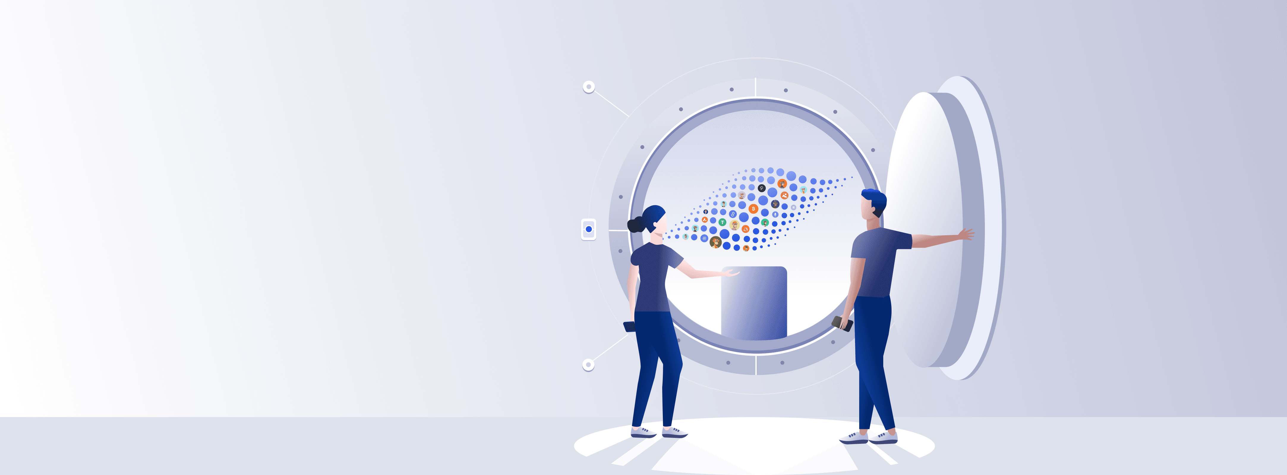 Two people opening a large Vault with digital assets