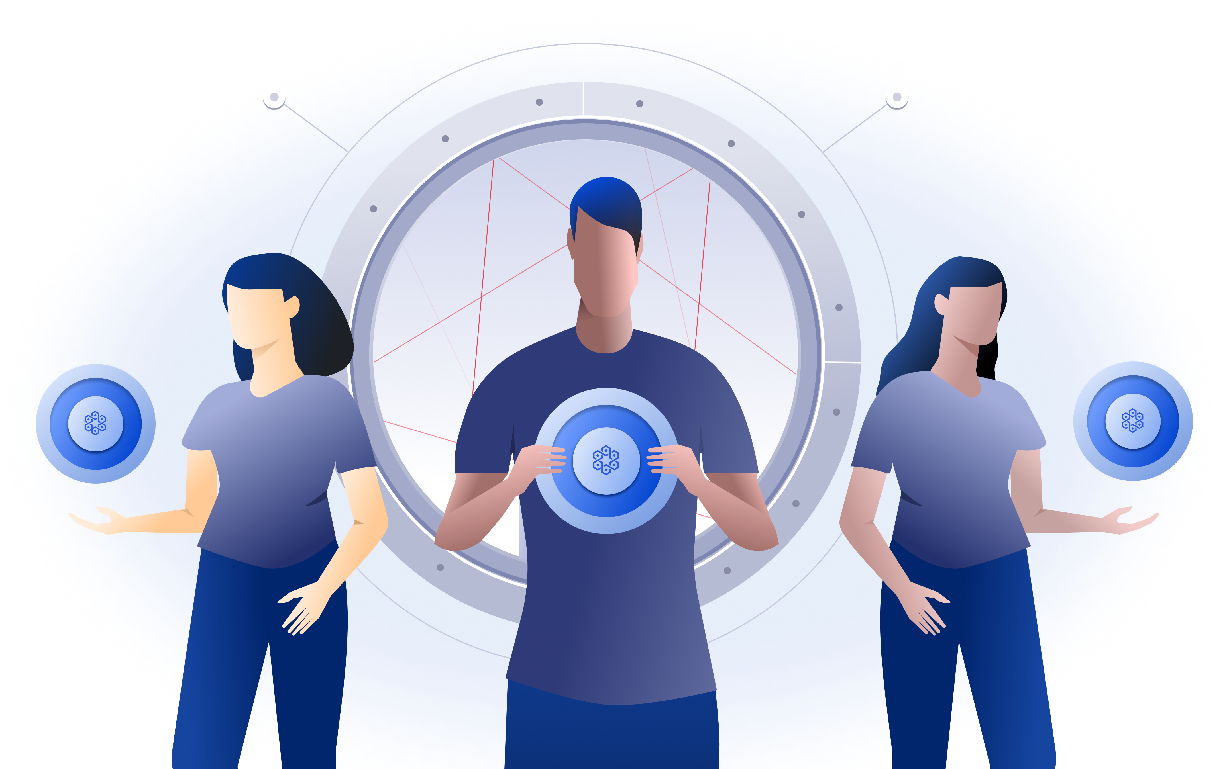 Image of token-holders standing in front of a vault.