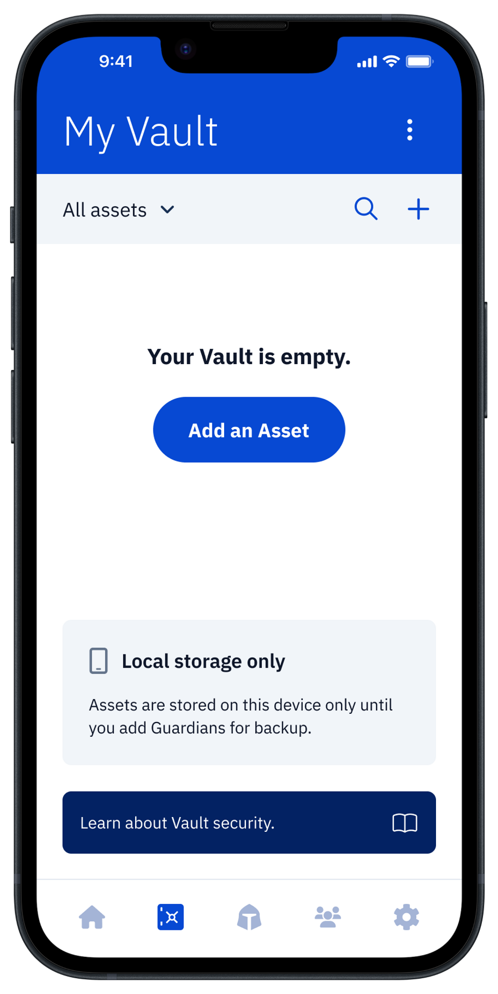 Guard app "My Vault" screen