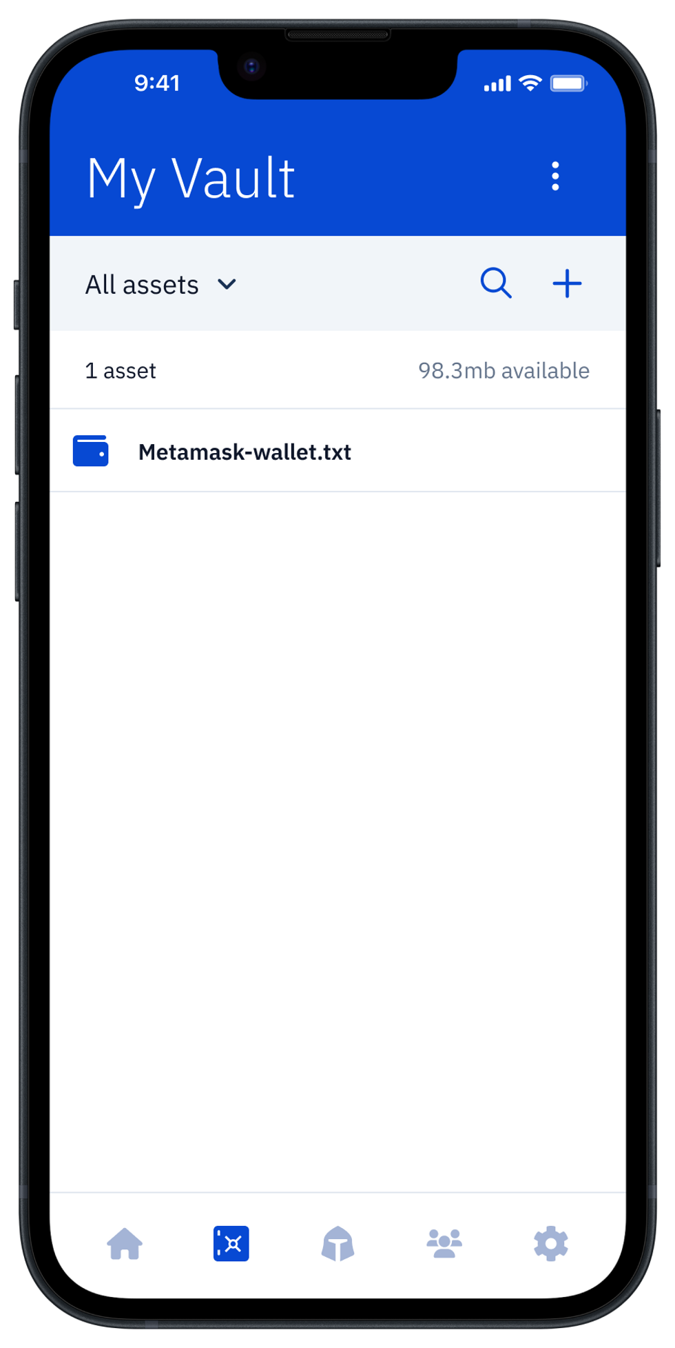 Vault app showing list of Assets