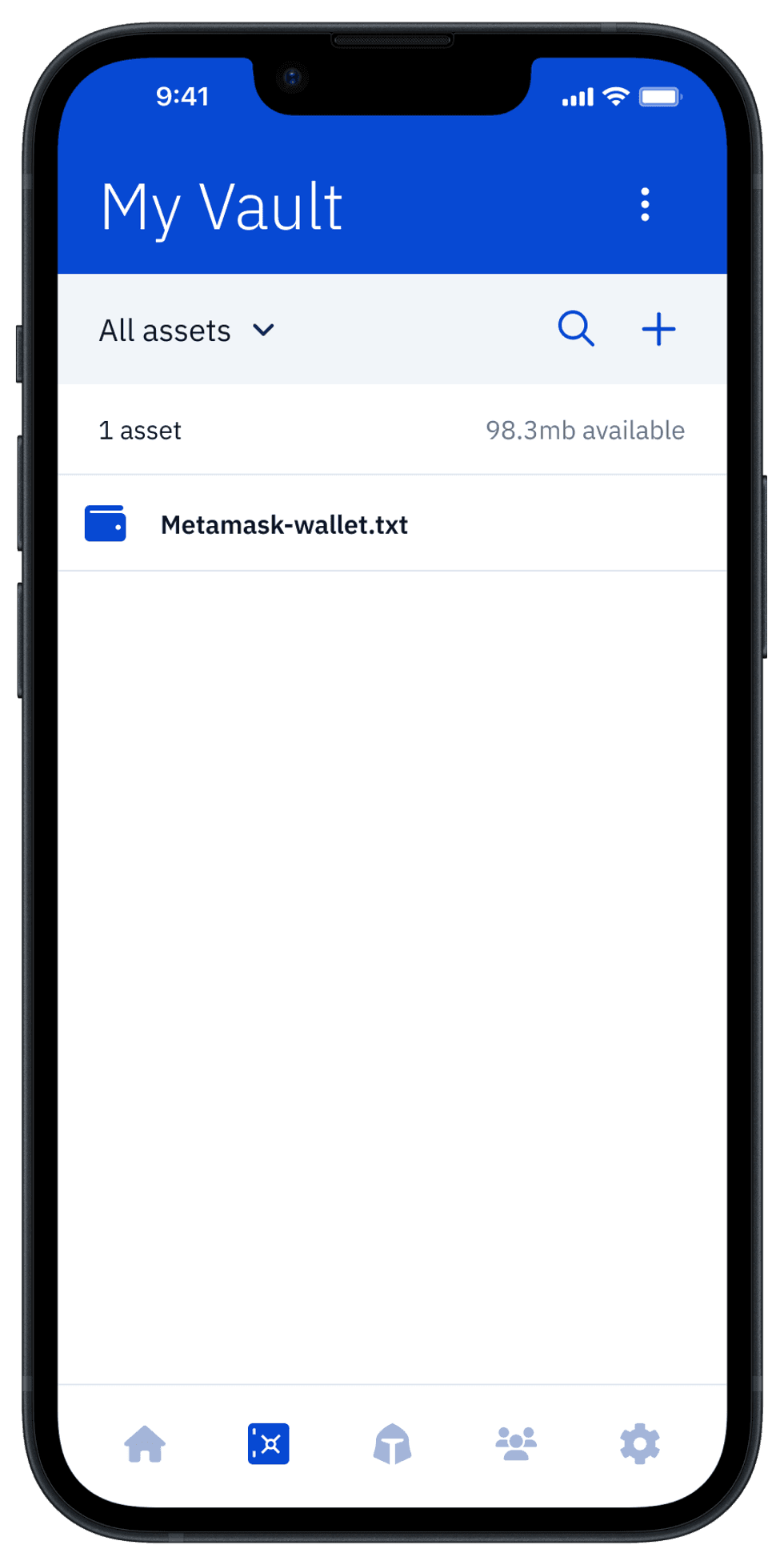 Vault app showing list of Assets