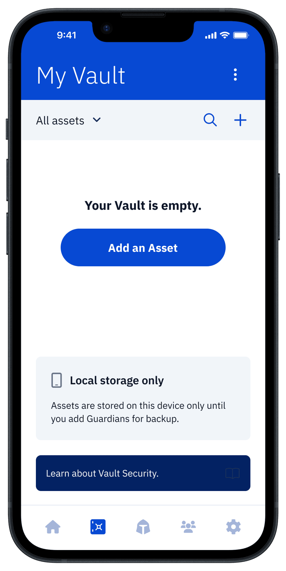 Vault app "My Vault" screen (empty vault)
