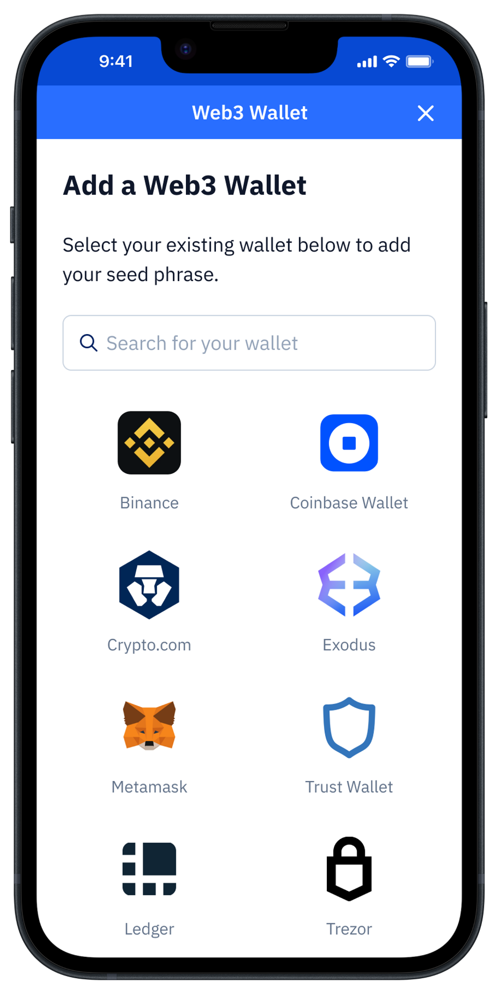 Vault app "Add a Web3 Wallet" screen
