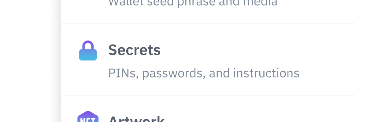 Screenshot of Vault12 Guard apps - Add an Asset screen