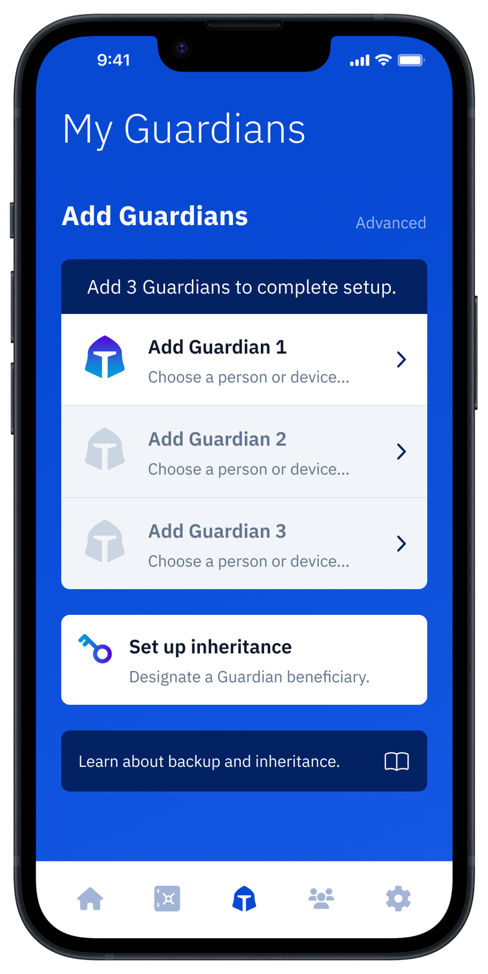 guard app "Add guardian" Screen showing 3 guardians