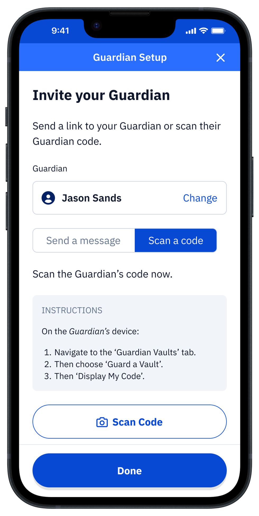 guard app "code scan" Option to add guardian