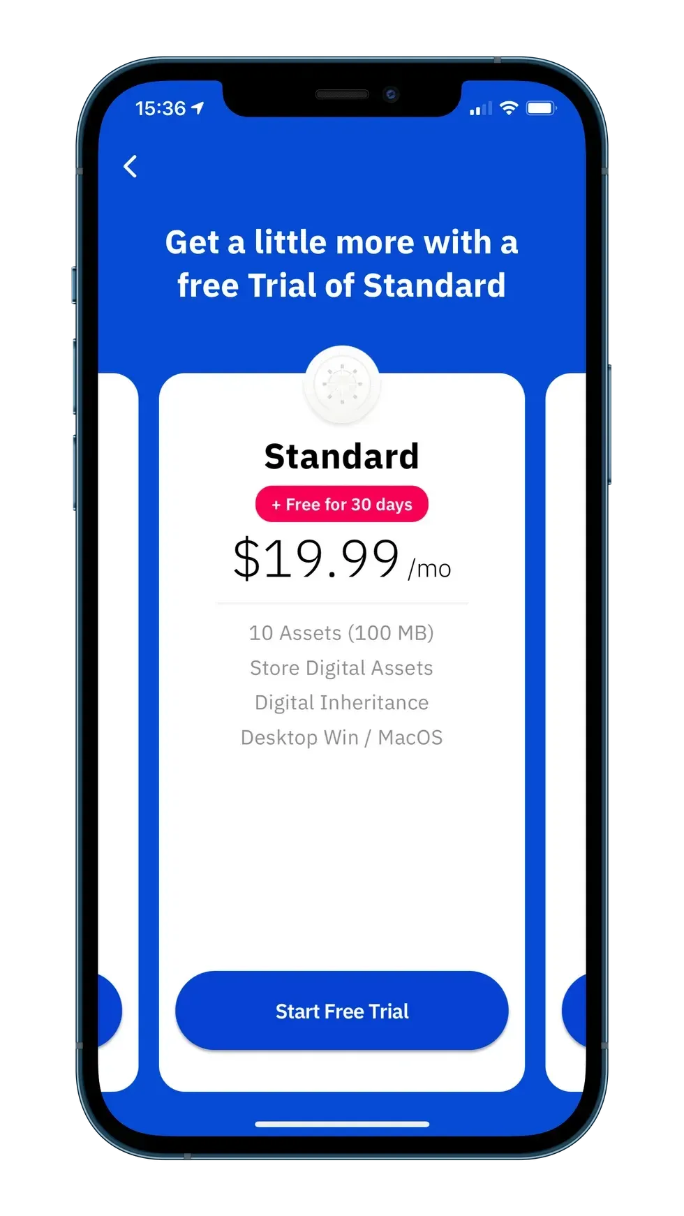 Guard app showing standard subscription free trial