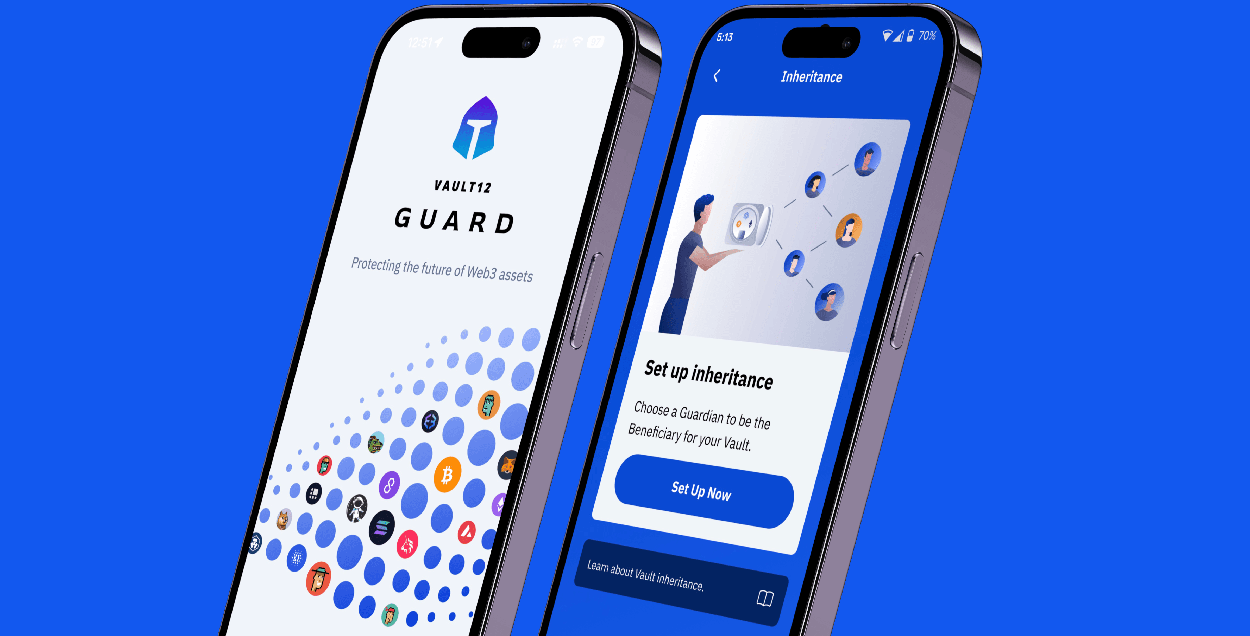 Vault12 Guard screens showing where to setup Inheritance